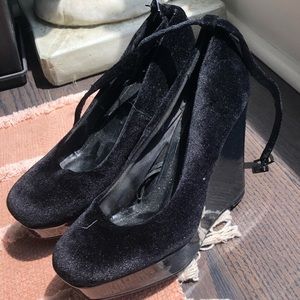 Black velvet platform heels